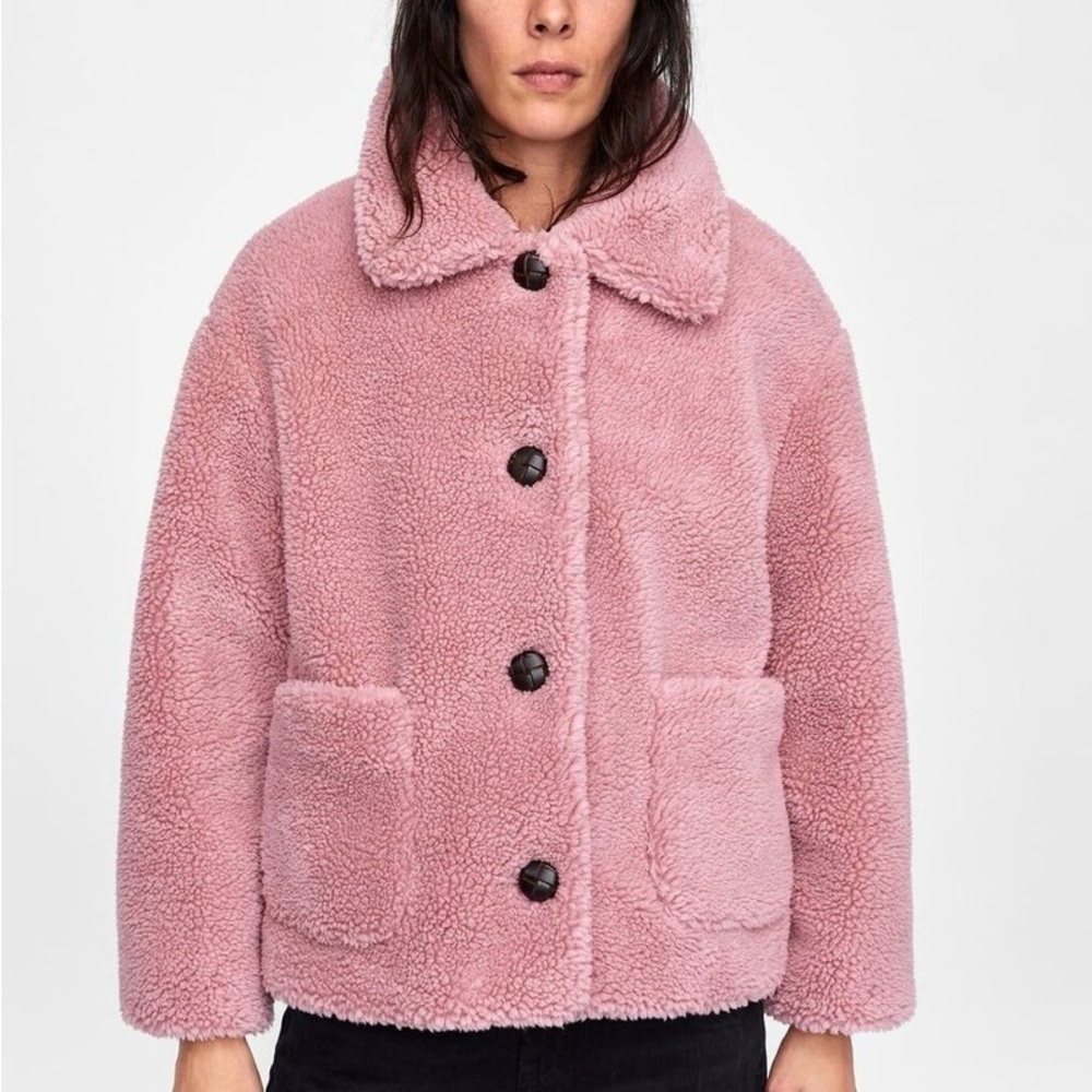 Zara Pink Teddy Jacket Size XS